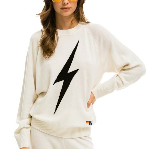Aviator Nation Sweaters - Aviator Nation UNISEX BOLT CASHMERE LIGHT SWEATER VINTAGE WHITE // BLACK BOLT M